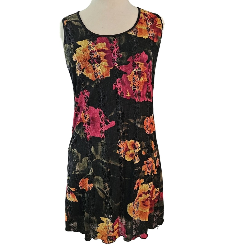 Vintage Y2K Lace Floral Mini Sheath Dress‎ Size XL See Measurements